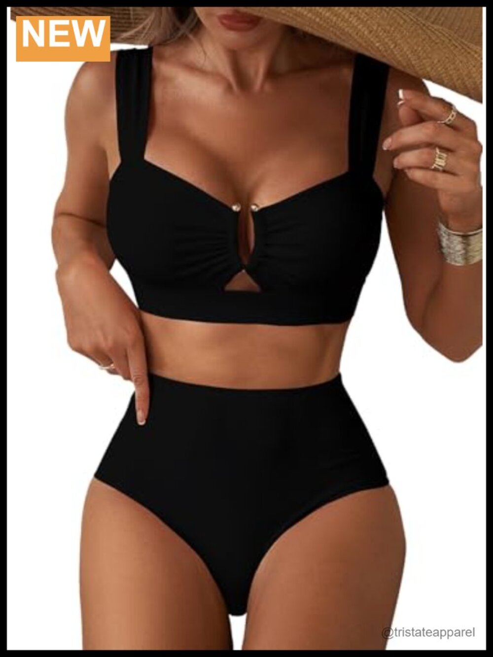 High Waisted Two Piece Bikini Set U Wire Push Up Cutout Swimwear